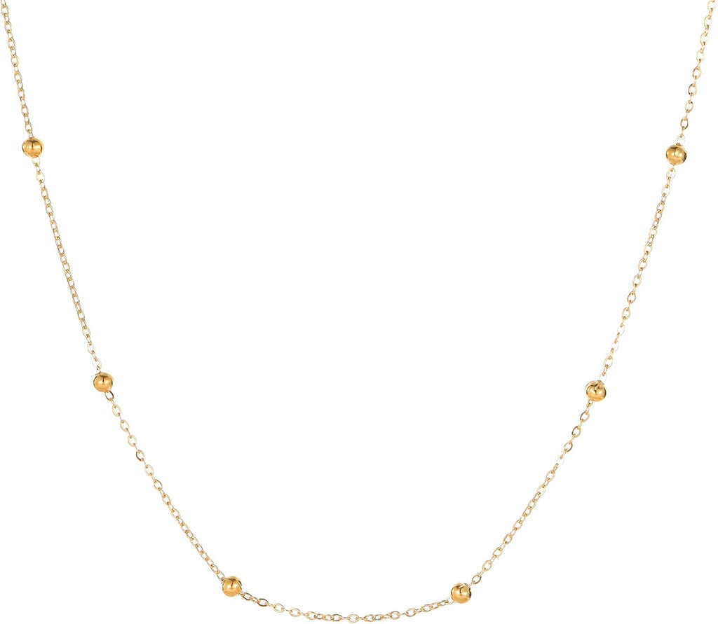 Dainty Gold Chain Necklace for Women 18K Gold Plated | Simple Beaded Herringbone Layering Chain Choker Necklace Stack Waterproof Stainless Steel Trendy Everyday Jewelry Gifts