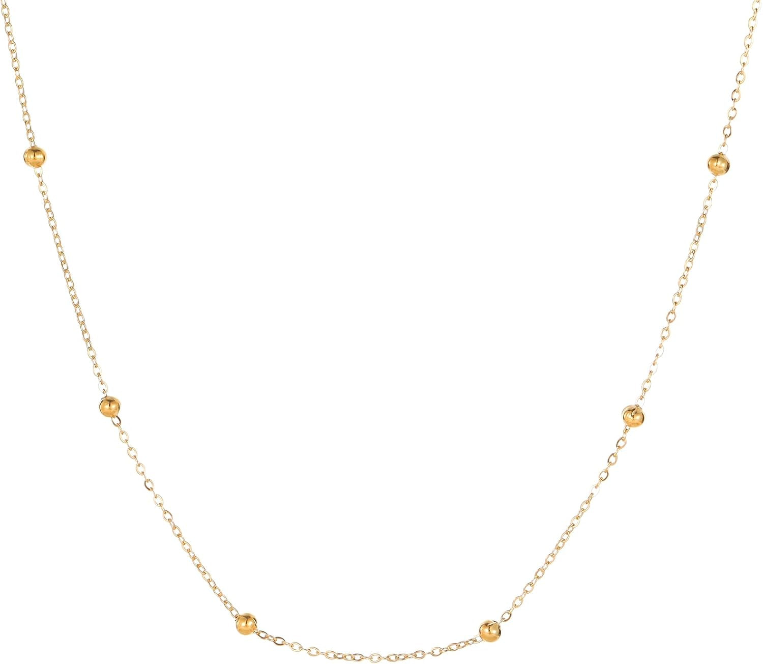 Dainty Gold Chain Necklace for Women 18K Gold Plated | Simple Beaded Herringbone Layering Chain Choker Necklace Stack Waterproof Stainless Steel Trendy Everyday Jewelry Gifts