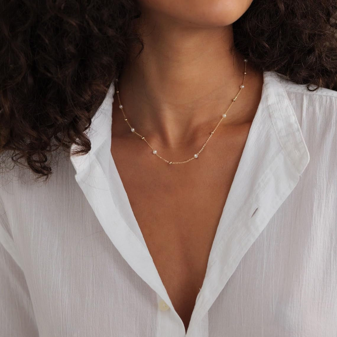 Gold Pearl Necklaces for Women, Dainty Small Simple 18K Gold Plated Choker Bead Necklaces for Women Handmade Pearl Jewelry Bridesmaid Gifts Style 1