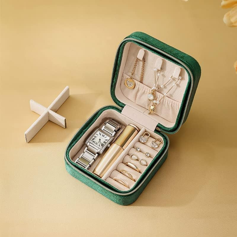 Travel Jewelry Box Portable Jewelry Case for Earring, Ring, Necklace,Bracelet Small Jewlery Organizer with Zipper (Green)