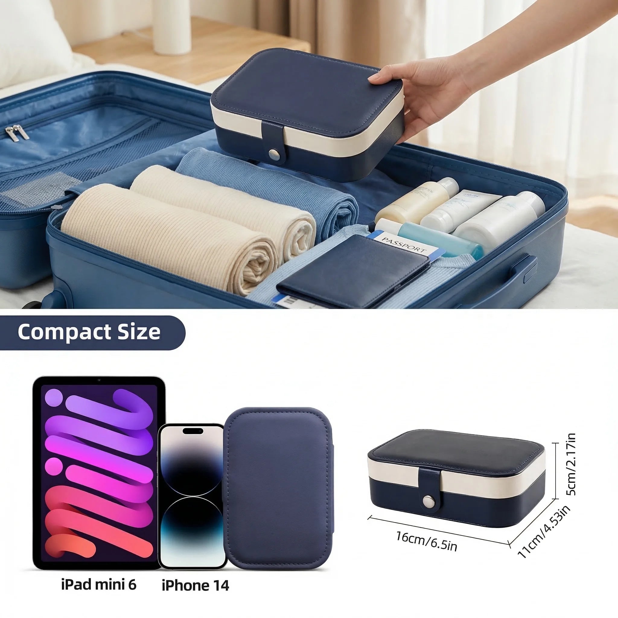 Portable Jewelry Box for Women Girls Double Layer Display Storage Organizer Earrings Ring Necklace Leather Travel Jewelry Case