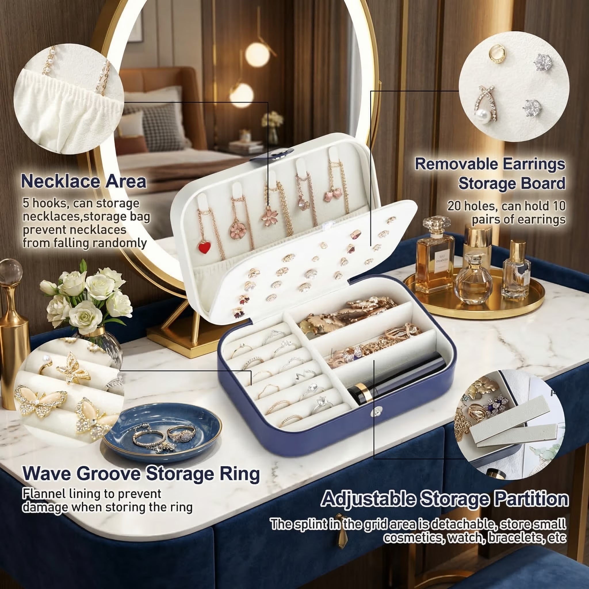 Portable Jewelry Box for Women Girls Double Layer Display Storage Organizer Earrings Ring Necklace Leather Travel Jewelry Case