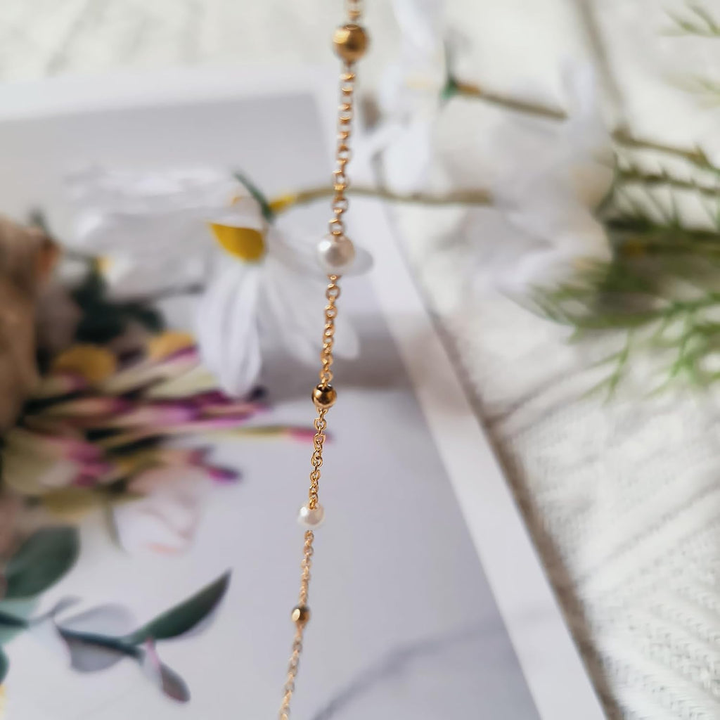 Gold Pearl Necklaces for Women, Dainty Small Simple 18K Gold Plated Choker Bead Necklaces for Women Handmade Pearl Jewelry Bridesmaid Gifts Style 1