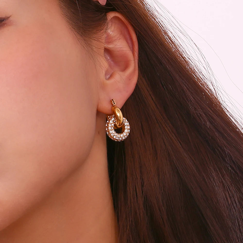 Donut Drop Earrings - Stainless Steel Earrings 18K Gold Plated Decoration