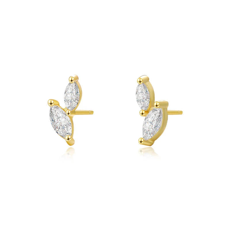 Leaf Stud Earrings for Women — 925 Sterling Silver, Marquise CZ, Hypoallergenic