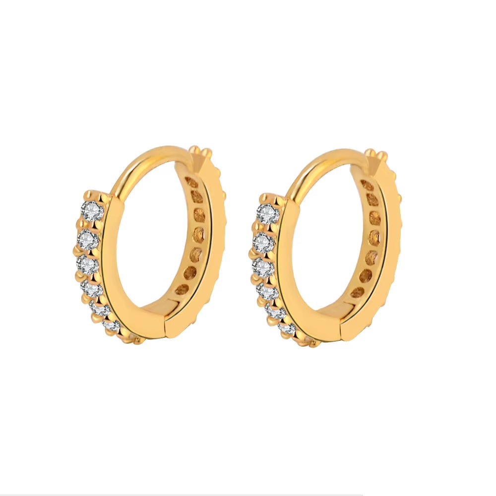  Stainless Steel Minimal Hoop Earrings Crystal Zirconia