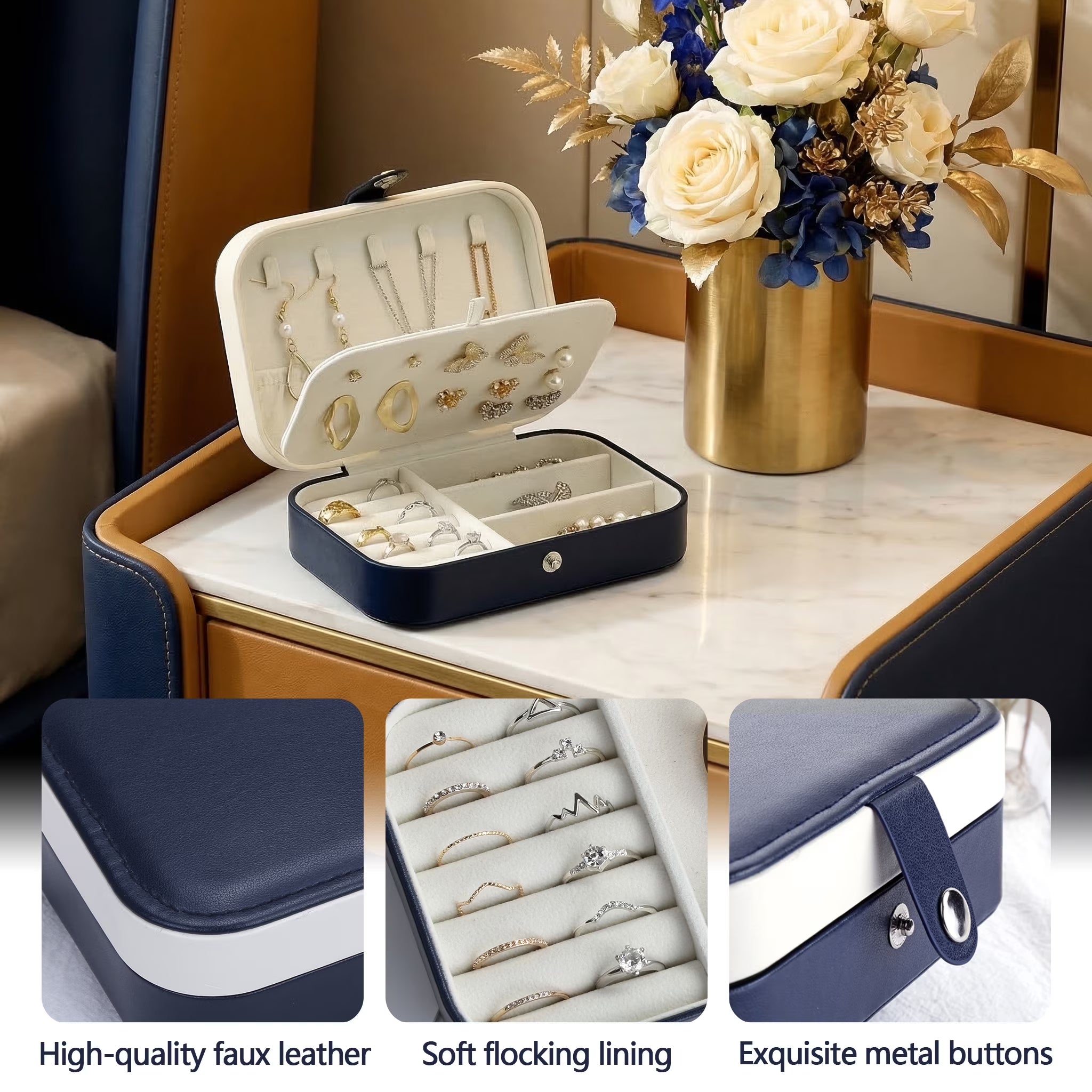 Portable Jewelry Box for Women Girls Double Layer Display Storage Organizer Earrings Ring Necklace Leather Travel Jewelry Case