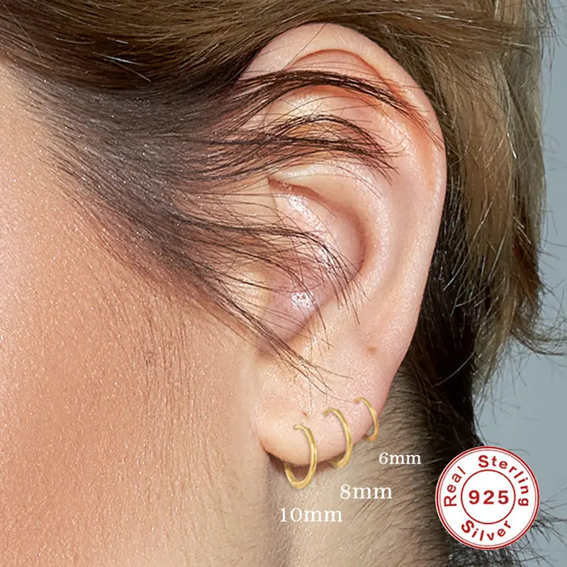 Thin Gold Huggie Earrings  — 925 Sterling Silver, 18K Gold Plated, Minimalist