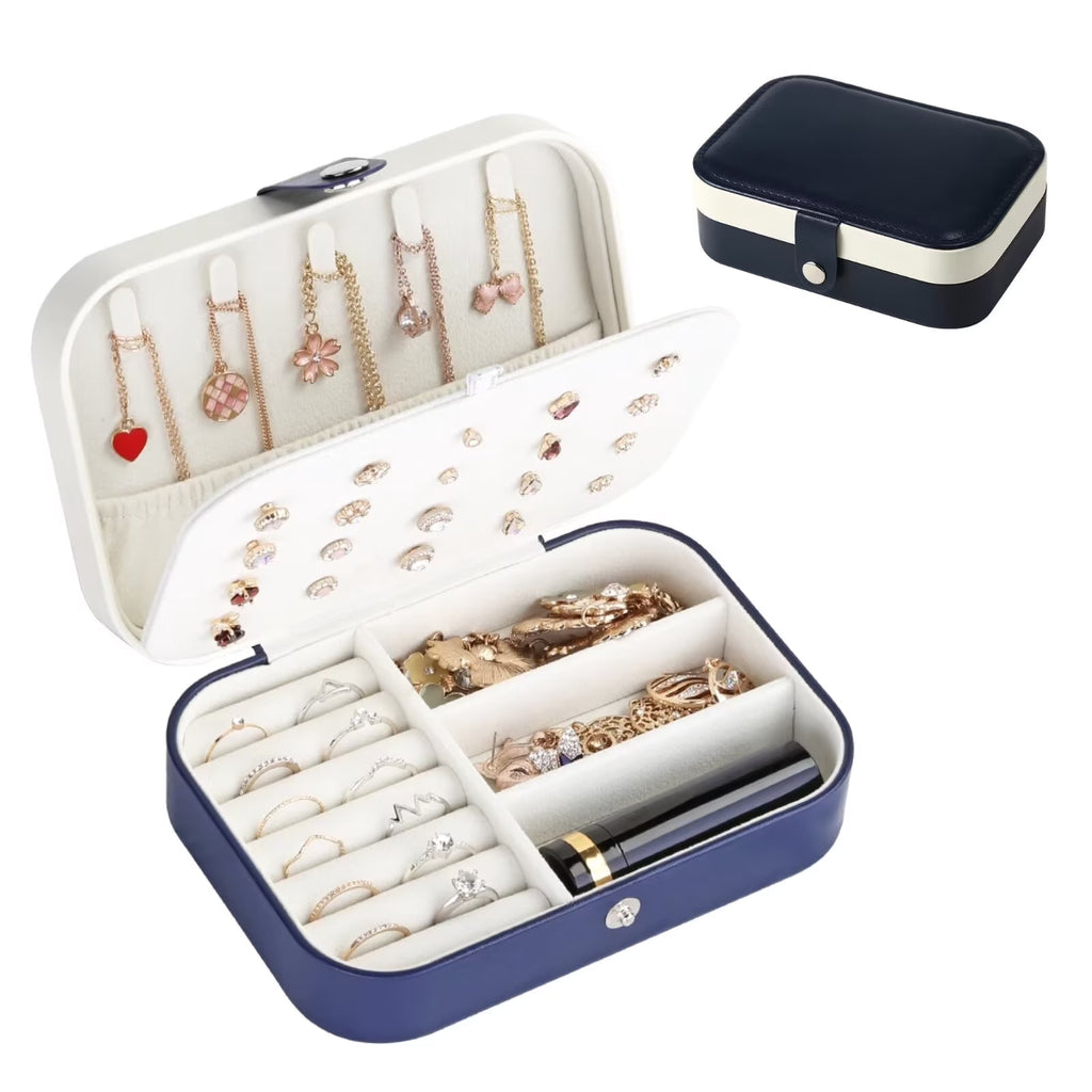 Portable Jewelry Box for Women Girls Double Layer Display Storage Organizer Earrings Ring Necklace Leather Travel Jewelry Case