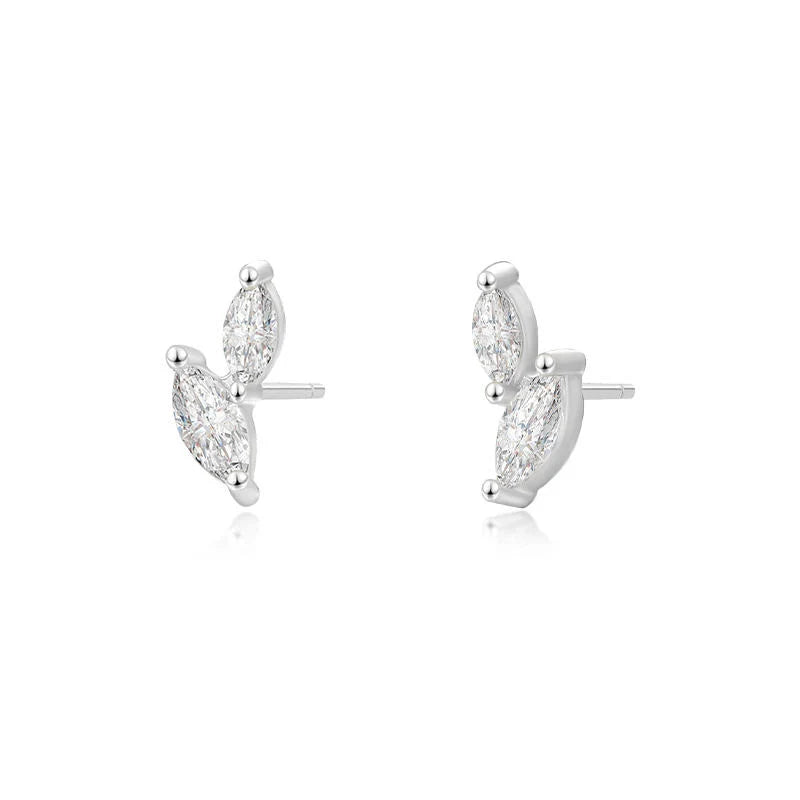 Leaf Stud Earrings for Women — 925 Sterling Silver, Marquise CZ, Hypoallergenic