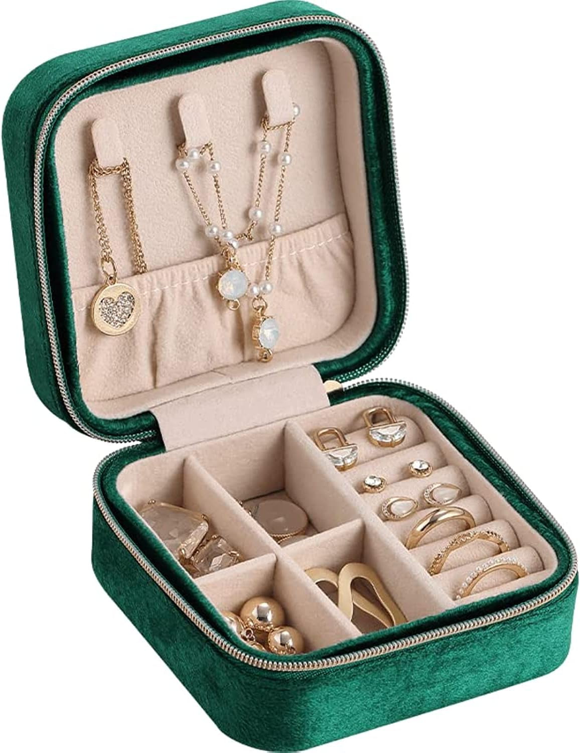Travel Jewelry Box Portable Jewelry Case for Earring, Ring, Necklace,Bracelet Small Jewlery Organizer with Zipper (Green)
