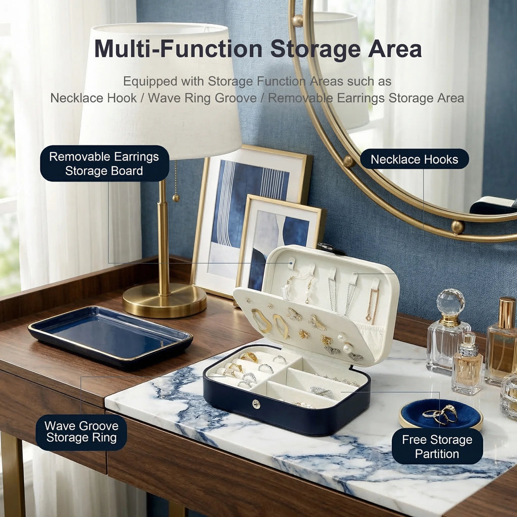 Portable Jewelry Box for Women Girls Double Layer Display Storage Organizer Earrings Ring Necklace Leather Travel Jewelry Case