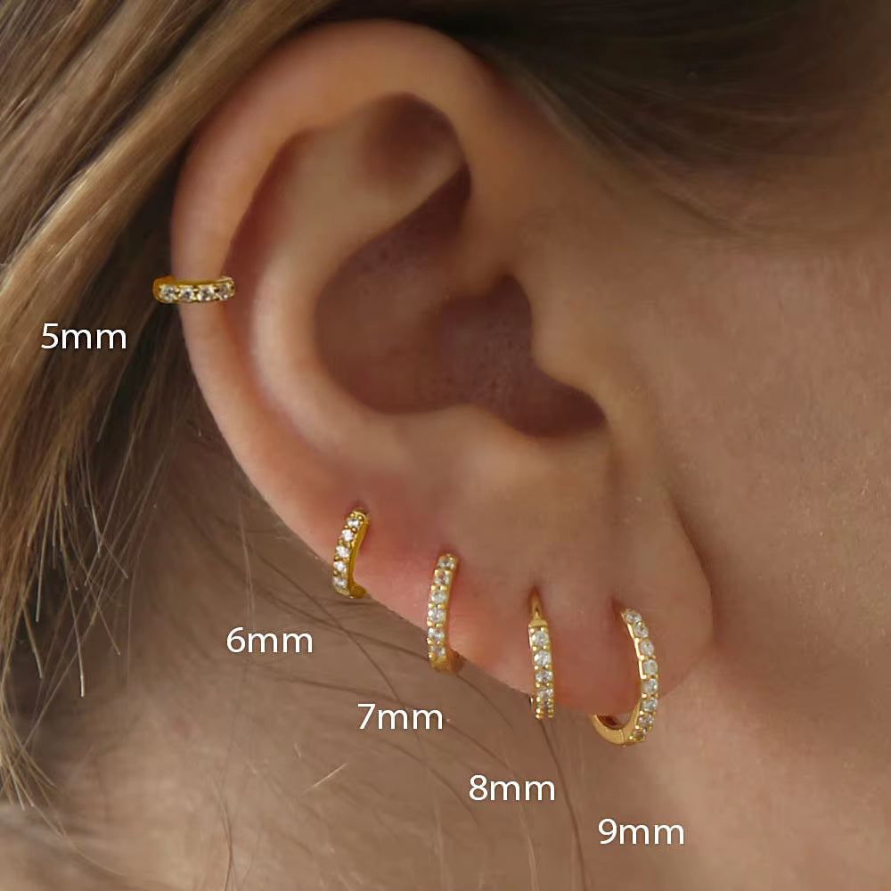  Stainless Steel Minimal Hoop Earrings Crystal Zirconia