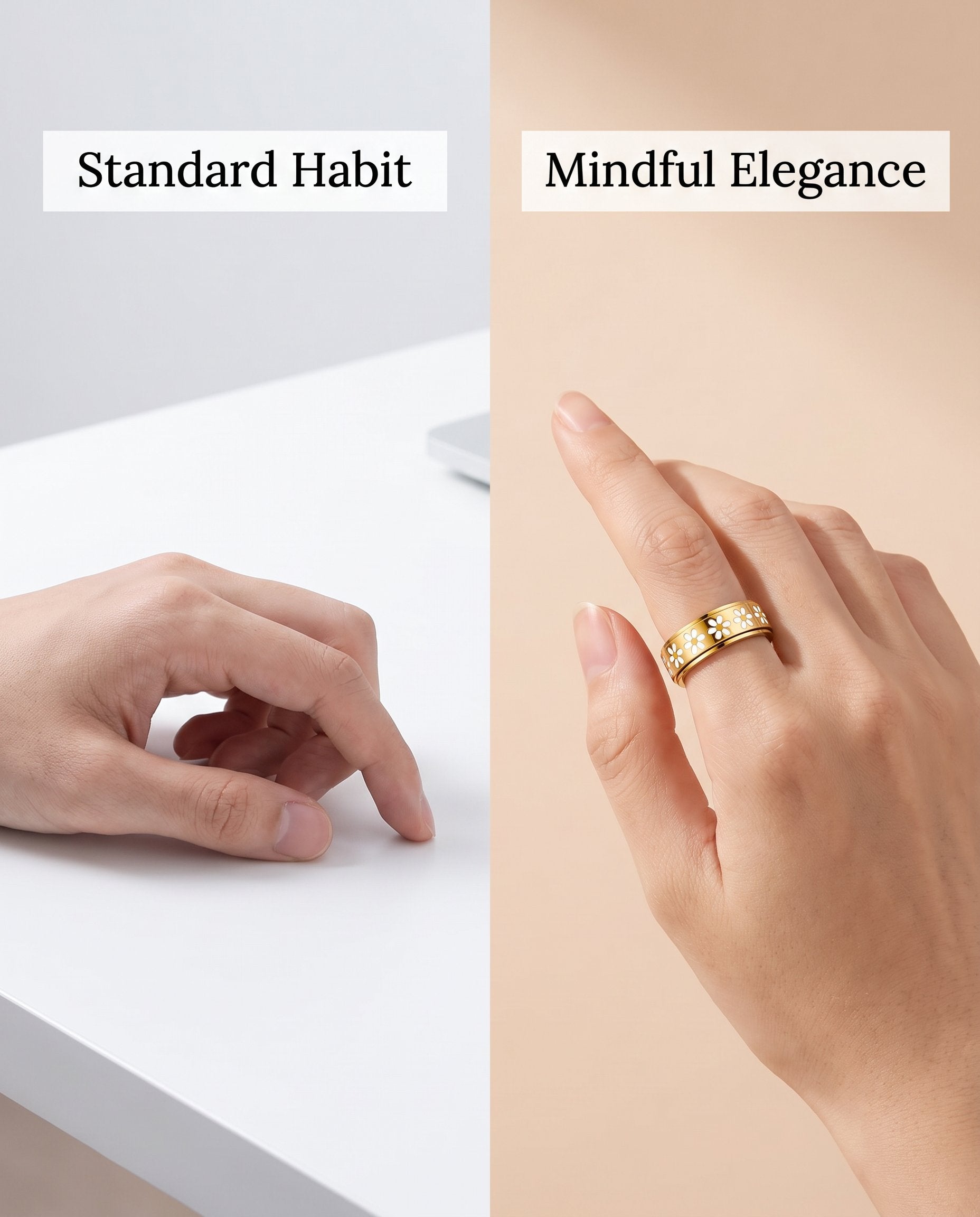 Daisy Fidget Ring – 18K Gold Plated Spinner for Stress & Focus, White Flower Ring