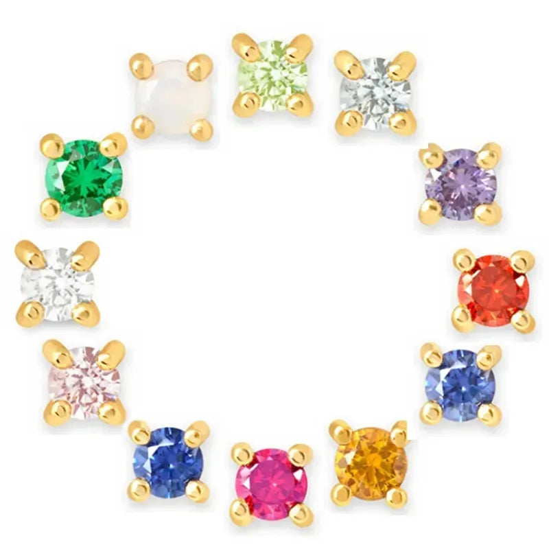 Birthstone Stud Earrings — 925 Sterling Silver, 18K Gold Plated