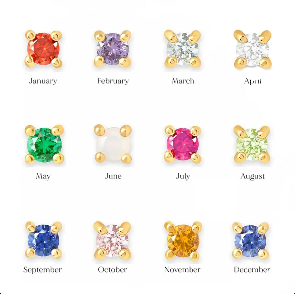 Birthstone Stud Earrings — 925 Sterling Silver, 18K Gold Plated