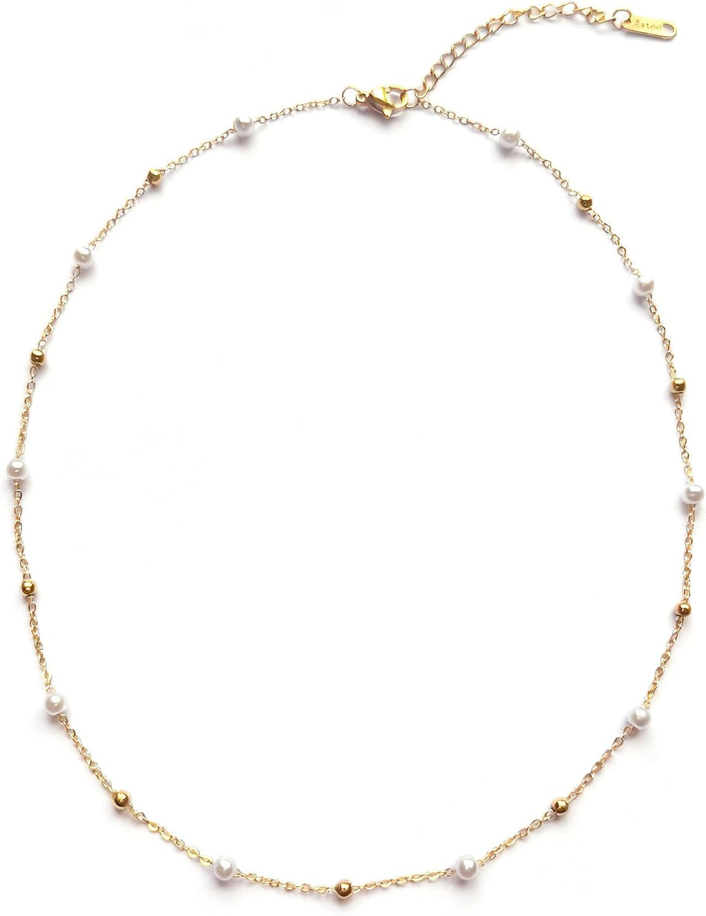Gold Pearl Necklaces for Women, Dainty Small Simple 18K Gold Plated Choker Bead Necklaces for Women Handmade Pearl Jewelry Bridesmaid Gifts Style 1