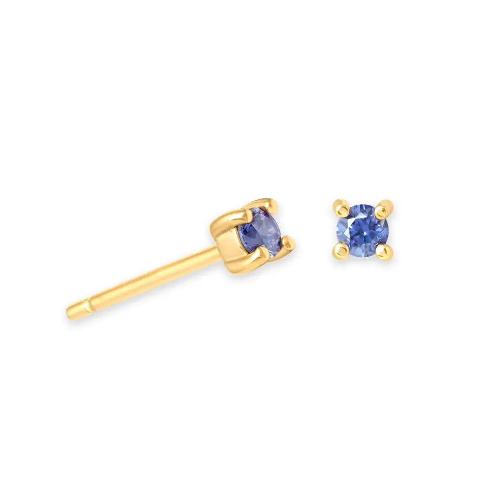 Birthstone Stud Earrings — 925 Sterling Silver, 18K Gold Plated