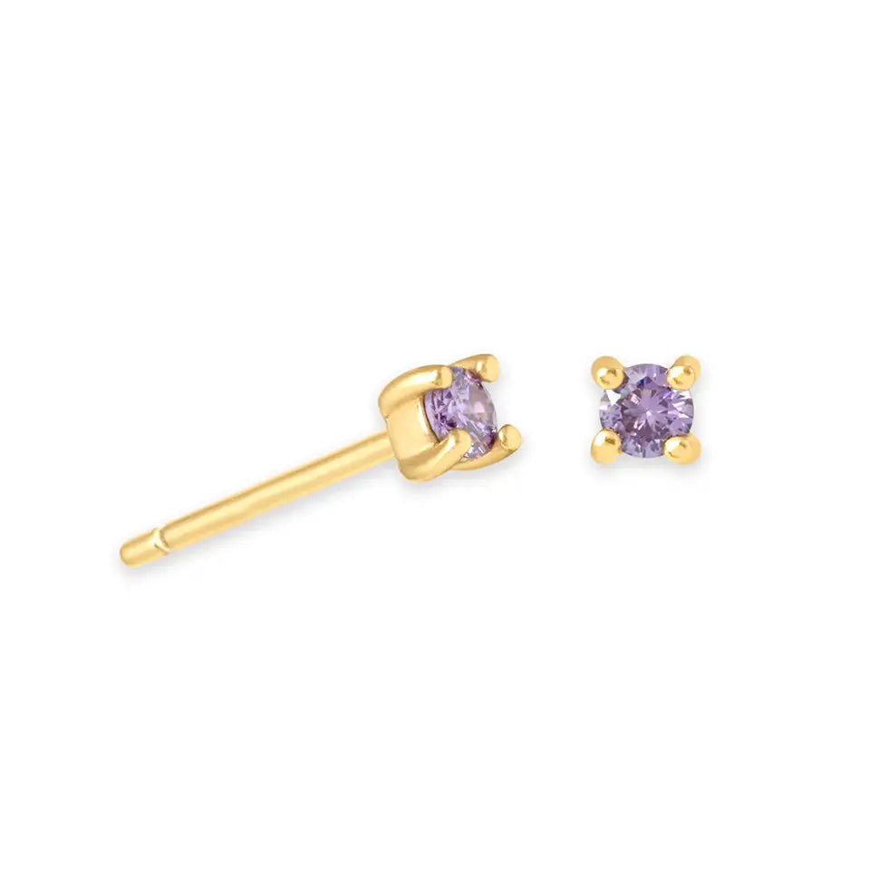 Birthstone Stud Earrings — 925 Sterling Silver, 18K Gold Plated